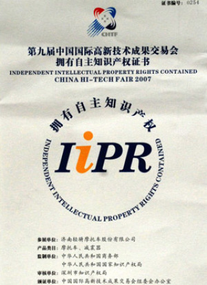 第九届中国国际高新技术成果交易会拥有自主知识产权证书